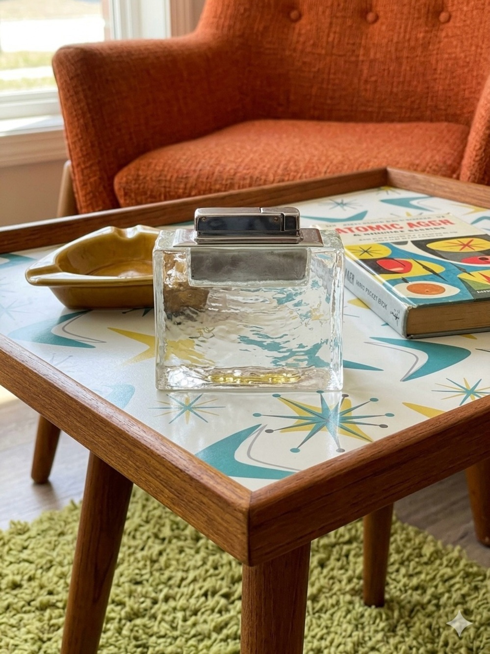 Hoechst Ice Block Table Lighter Glacier Glass Made in Germany 60s 70s
